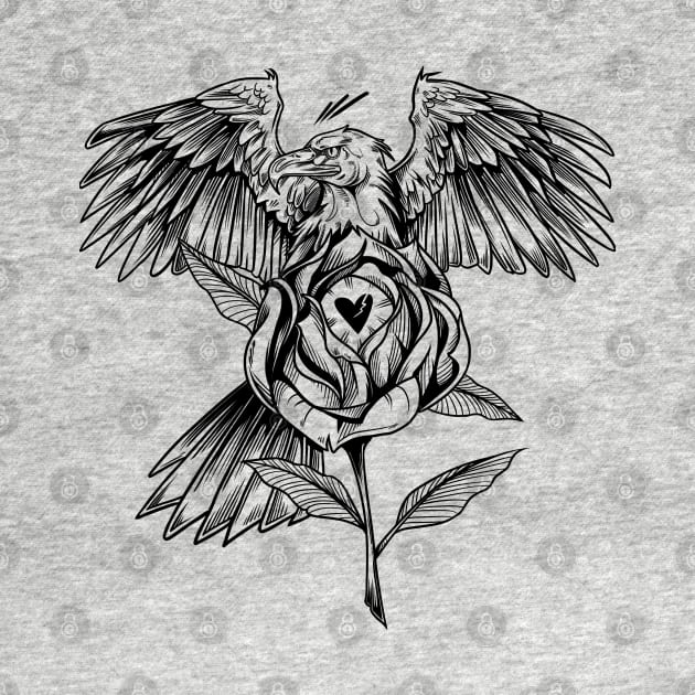 Eagle & Rose Blackwork by Scottconnick